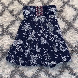 Floral navy blue with white flowers tube dress